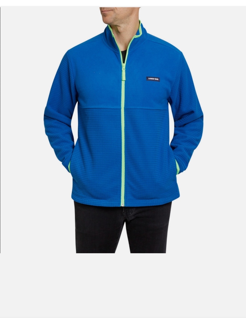NWT Lands' End blue fleece jacket with green accents Size M